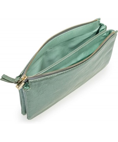 PU Leather Clutch for Women Evening Bag Chain Strap Shoulder Bag Crossbody Purse with Double Compartments Metallic Mint $17.7...