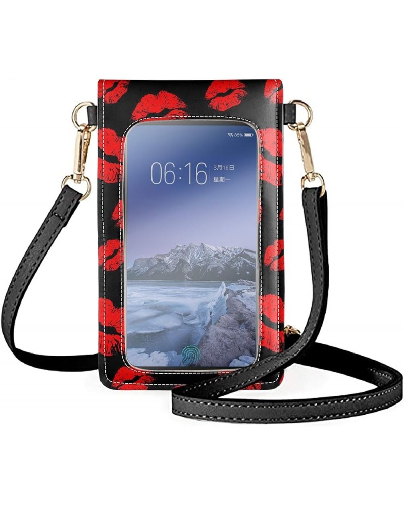 Lightweight Mini Crossbody Cellphone Bag for Women Men,Personalized Shoulder Strap Touch Screen Purse Handbag Gift Red Lip $1...