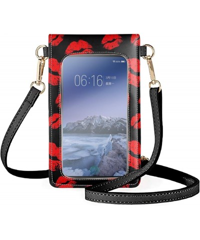 Lightweight Mini Crossbody Cellphone Bag for Women Men,Personalized Shoulder Strap Touch Screen Purse Handbag Gift Red Lip $1...