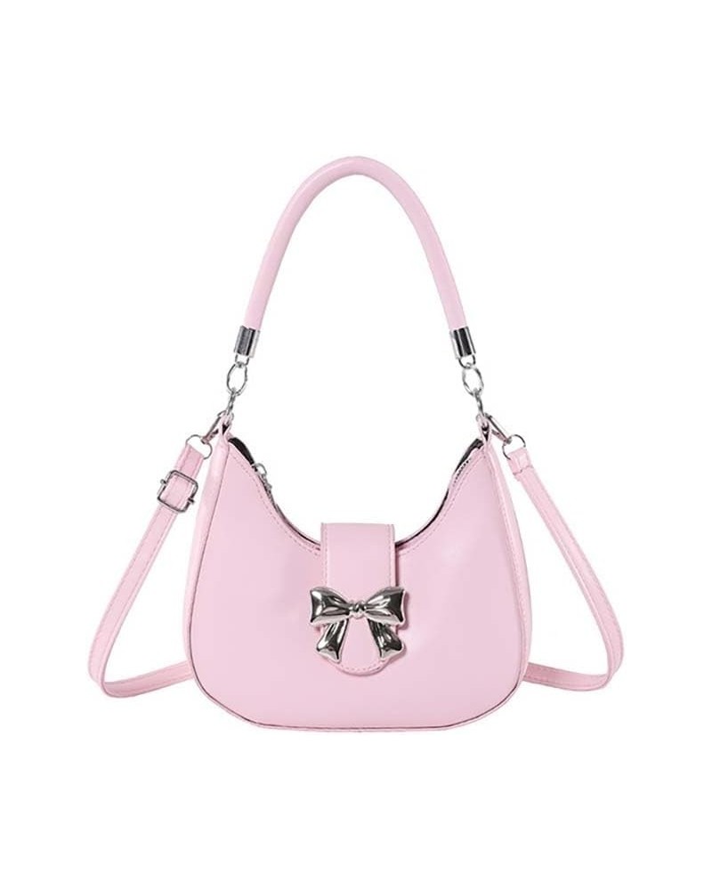 Bow Handheld Bag Women's Underarm Bag Chain Strap Hobo Handbags Crossbody Bag Pink $12.96 Crossbody Bags