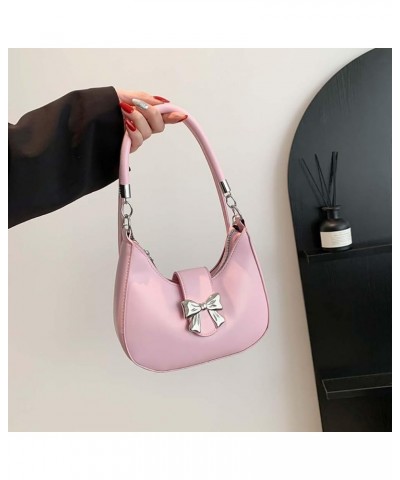 Bow Handheld Bag Women's Underarm Bag Chain Strap Hobo Handbags Crossbody Bag Pink $12.96 Crossbody Bags