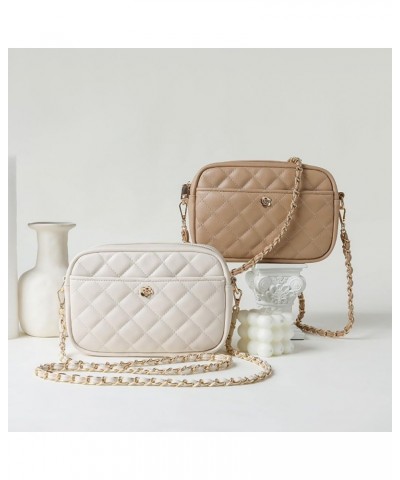 Crossbody Diamond Bag with Metal Chain Strap, Small Shoulder Bag for Women Apricot Color $13.02 Crossbody Bags