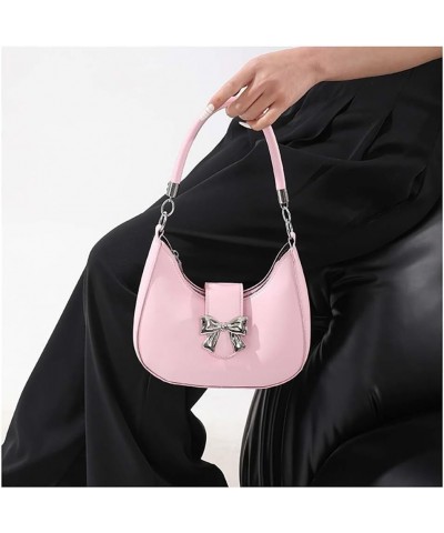 Bow Handheld Bag Women's Underarm Bag Chain Strap Hobo Handbags Crossbody Bag Pink $12.96 Crossbody Bags