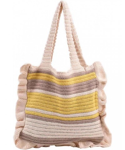 Colorblocked Striped Tote Bag for Women, Knitted Shoulder Bag, Retro Beach Bag, Soft Large Capacity Handbags for Vacation,Tra...