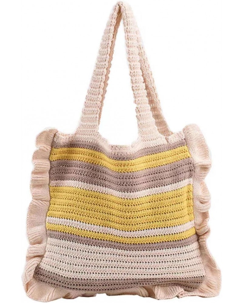 Colorblocked Striped Tote Bag for Women, Knitted Shoulder Bag, Retro Beach Bag, Soft Large Capacity Handbags for Vacation,Tra...