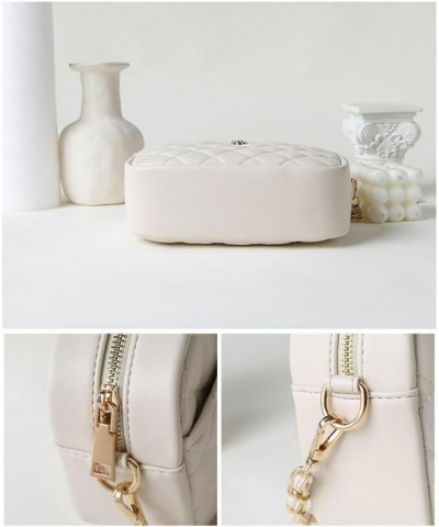 Crossbody Diamond Bag with Metal Chain Strap, Small Shoulder Bag for Women Apricot Color $13.02 Crossbody Bags