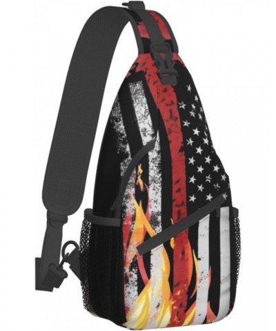 Sling Backpack Firefighter Red Thin Flag Travel Hiking Daypack Crossbody Shoulder Bag $14.27 Backpacks