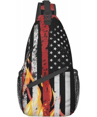 Sling Backpack Firefighter Red Thin Flag Travel Hiking Daypack Crossbody Shoulder Bag $14.27 Backpacks