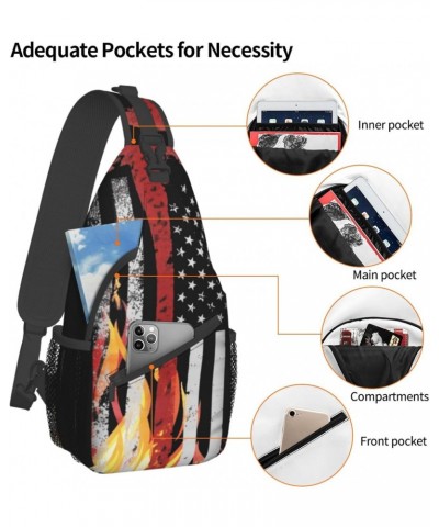 Sling Backpack Firefighter Red Thin Flag Travel Hiking Daypack Crossbody Shoulder Bag $14.27 Backpacks