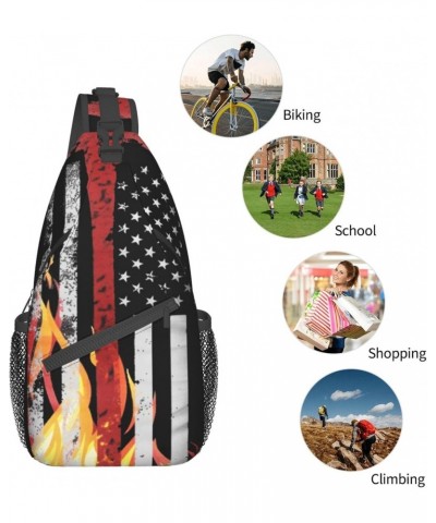 Sling Backpack Firefighter Red Thin Flag Travel Hiking Daypack Crossbody Shoulder Bag $14.27 Backpacks