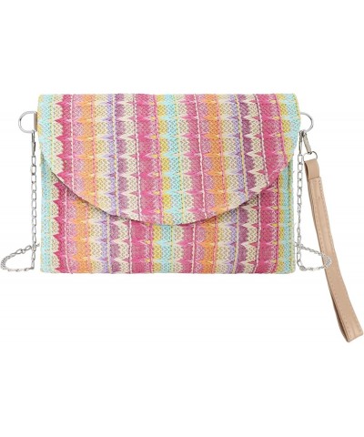 Women Small Straw Woven Cross-body Shoulder Bag Bohemian Handbag Stripes Pink $10.51 Shoulder Bags