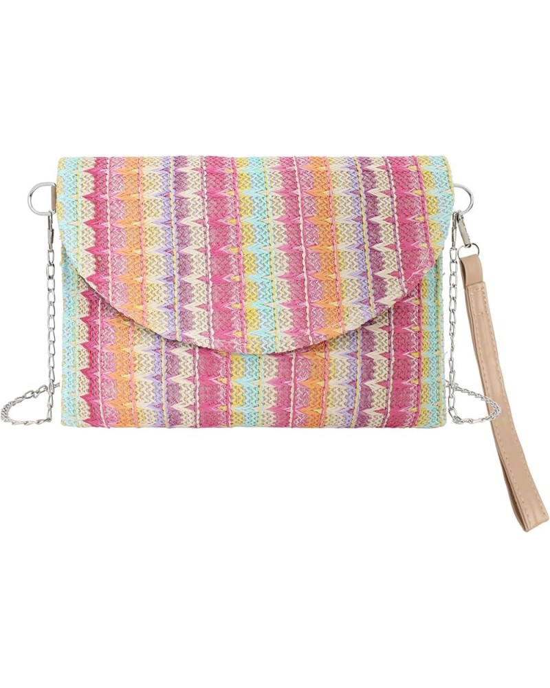 Women Small Straw Woven Cross-body Shoulder Bag Bohemian Handbag Stripes Pink $10.51 Shoulder Bags