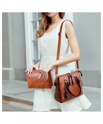 Women Vintage Handbags Large Capacity Leather Wallet Tote Bag Shoulder Bag Top Handle Satchel Purse Set 4pcs Red $13.23 Handbags