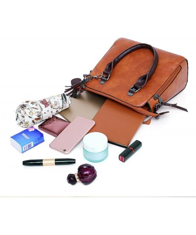 Women Vintage Handbags Large Capacity Leather Wallet Tote Bag Shoulder Bag Top Handle Satchel Purse Set 4pcs Red $13.23 Handbags