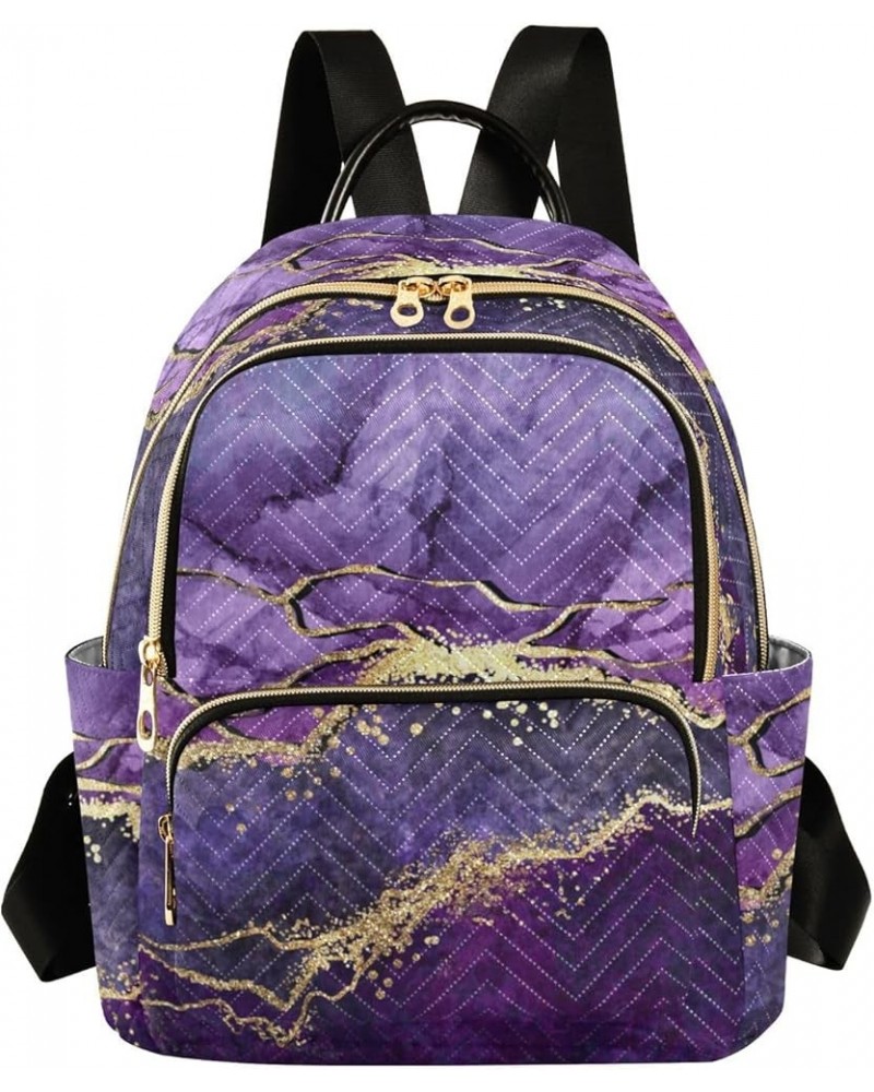 Women Backpack Marble Purple Foil Durable Travel Backpack Lightweight Handbag Lady Purse Roomy Double Zipper Weekend Bag for ...