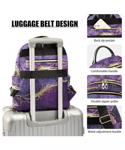 Women Backpack Marble Purple Foil Durable Travel Backpack Lightweight Handbag Lady Purse Roomy Double Zipper Weekend Bag for ...