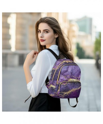 Women Backpack Marble Purple Foil Durable Travel Backpack Lightweight Handbag Lady Purse Roomy Double Zipper Weekend Bag for ...