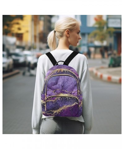 Women Backpack Marble Purple Foil Durable Travel Backpack Lightweight Handbag Lady Purse Roomy Double Zipper Weekend Bag for ...