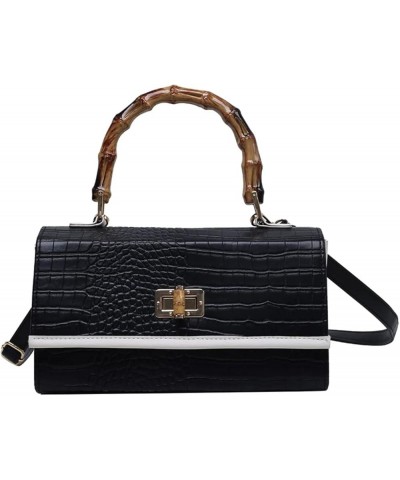 Women's Trendy Square Bamboo Handbag Black $30.00 Handbags