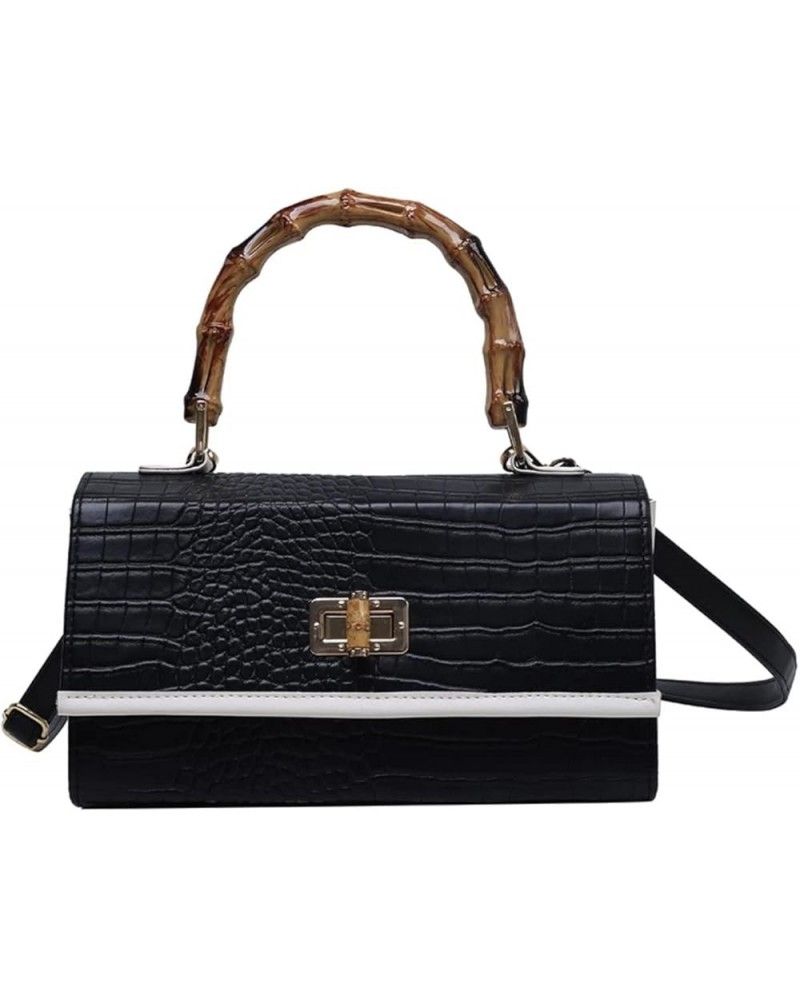 Women's Trendy Square Bamboo Handbag Black $30.00 Handbags