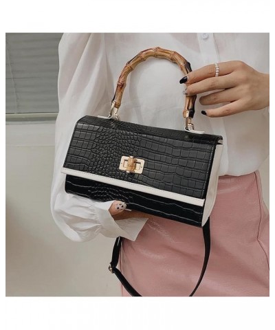 Women's Trendy Square Bamboo Handbag Black $30.00 Handbags