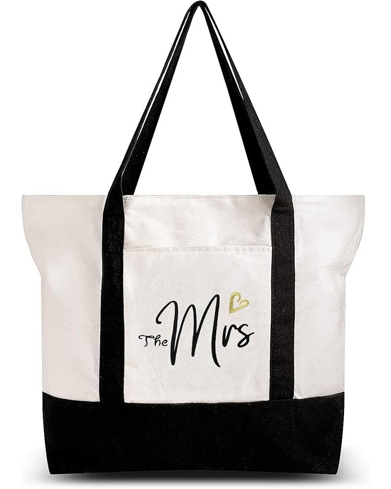 Bridesmaid Tote Bag Embroidery Initial Canvas Tote Bag for Beach w Zipper Closure Large Monogrammed Tote Bag w Inner & Extern...