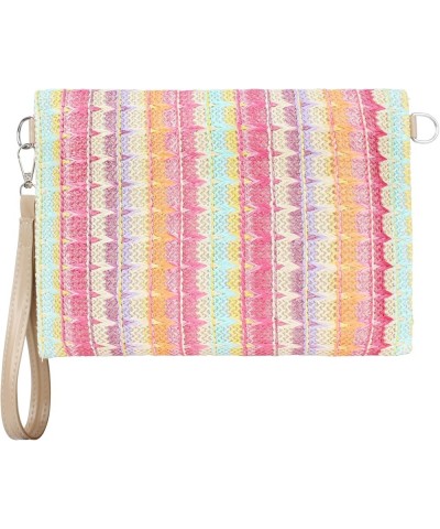 Women Small Straw Woven Cross-body Shoulder Bag Bohemian Handbag Stripes Pink $10.51 Shoulder Bags