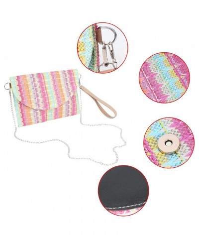 Women Small Straw Woven Cross-body Shoulder Bag Bohemian Handbag Stripes Pink $10.51 Shoulder Bags