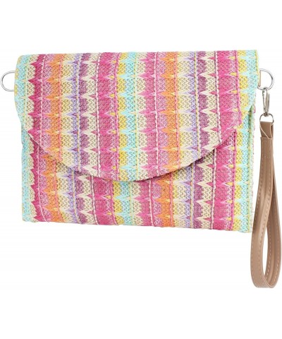 Women Small Straw Woven Cross-body Shoulder Bag Bohemian Handbag Stripes Pink $10.51 Shoulder Bags