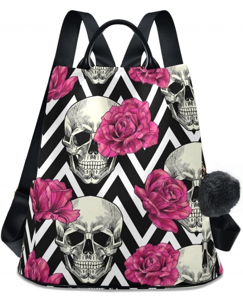 Backpack Purse for Women Fashion Travel Anti-theft Vintage Skull Rose Stripes Daypack Casual Shoulder Bag Medium Size $25.22 ...