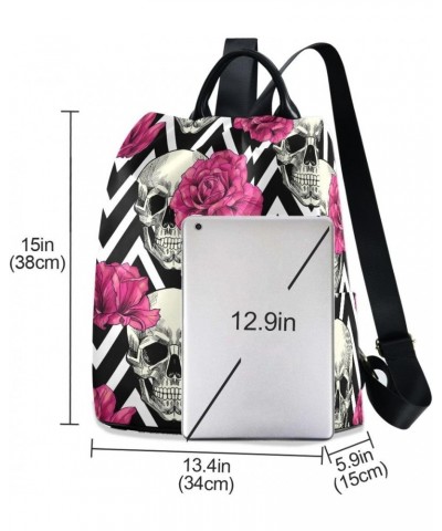 Backpack Purse for Women Fashion Travel Anti-theft Vintage Skull Rose Stripes Daypack Casual Shoulder Bag Medium Size $25.22 ...