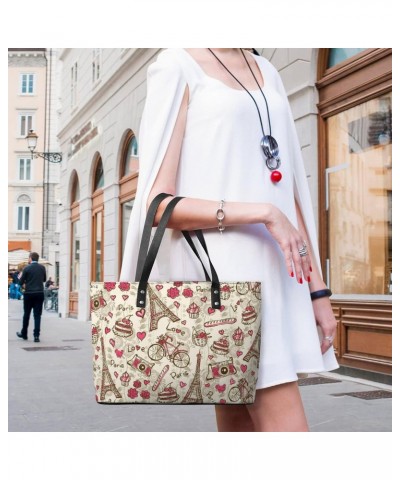 Womens Handbag Paris Bicycle Eiffel Tower Flowers Pattern Leather Tote Bag Top Handle Satchel Bags For Lady $19.94 Totes