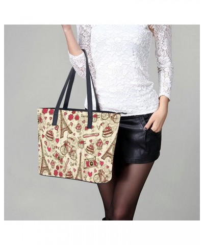 Womens Handbag Paris Bicycle Eiffel Tower Flowers Pattern Leather Tote Bag Top Handle Satchel Bags For Lady $19.94 Totes