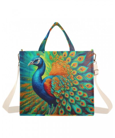 Tote Bag Beautiful Multicolored Peacock Trendy Corduroy Bag Crossbody Bag with Zipper and Magnetic Clasp $15.63 Totes