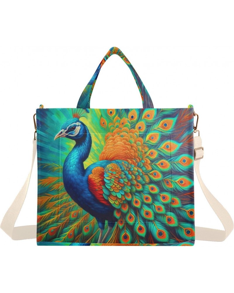 Tote Bag Beautiful Multicolored Peacock Trendy Corduroy Bag Crossbody Bag with Zipper and Magnetic Clasp $15.63 Totes