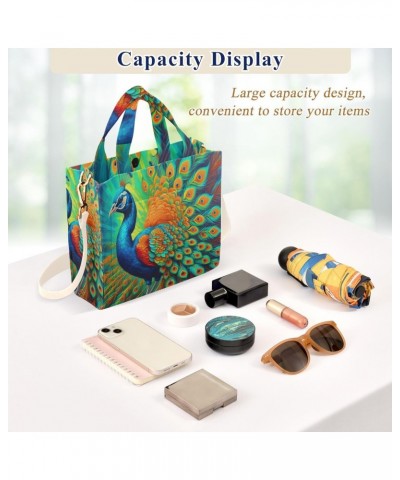 Tote Bag Beautiful Multicolored Peacock Trendy Corduroy Bag Crossbody Bag with Zipper and Magnetic Clasp $15.63 Totes