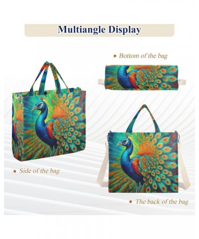 Tote Bag Beautiful Multicolored Peacock Trendy Corduroy Bag Crossbody Bag with Zipper and Magnetic Clasp $15.63 Totes