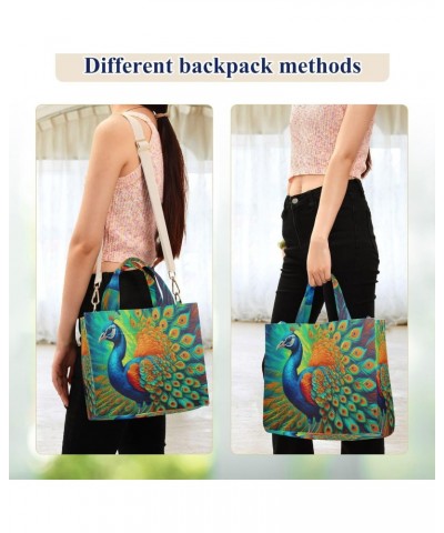 Tote Bag Beautiful Multicolored Peacock Trendy Corduroy Bag Crossbody Bag with Zipper and Magnetic Clasp $15.63 Totes