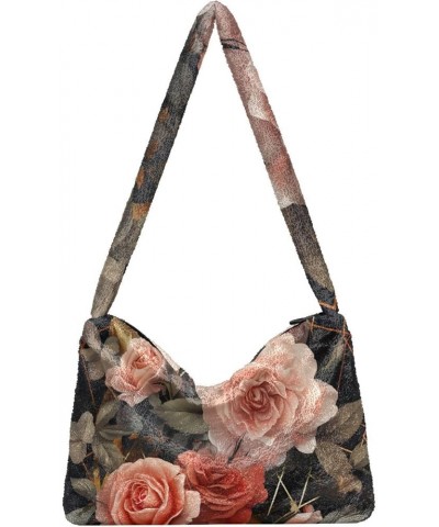 Exotic Tropical Vrctor Hawaiian Plants Shoulder Bag, Plush Hand Bag, Autumn Handbags Floral of Roses Geometric-1 $12.99 Totes