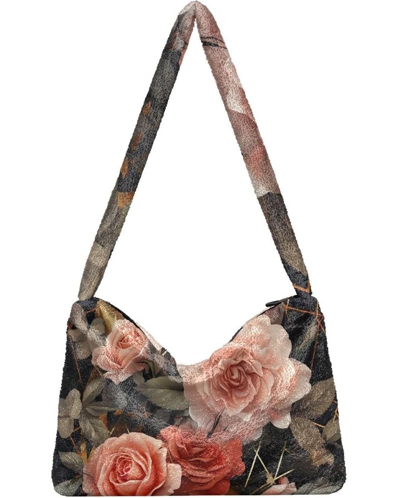 Exotic Tropical Vrctor Hawaiian Plants Shoulder Bag, Plush Hand Bag, Autumn Handbags Floral of Roses Geometric-1 $12.99 Totes