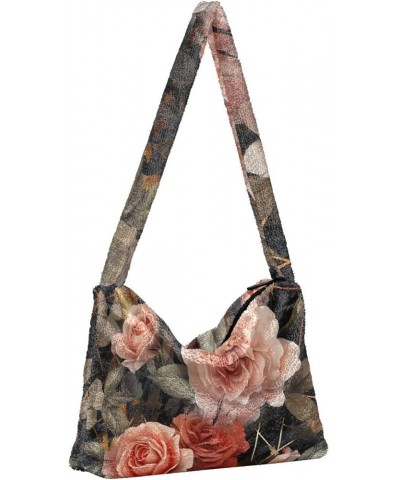 Exotic Tropical Vrctor Hawaiian Plants Shoulder Bag, Plush Hand Bag, Autumn Handbags Floral of Roses Geometric-1 $12.99 Totes