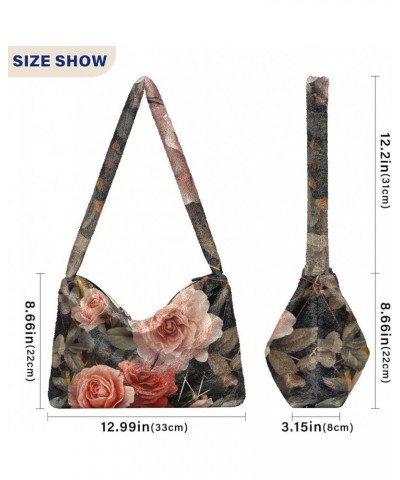 Exotic Tropical Vrctor Hawaiian Plants Shoulder Bag, Plush Hand Bag, Autumn Handbags Floral of Roses Geometric-1 $12.99 Totes