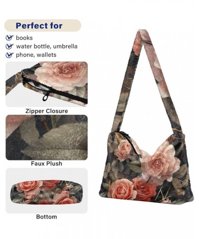 Exotic Tropical Vrctor Hawaiian Plants Shoulder Bag, Plush Hand Bag, Autumn Handbags Floral of Roses Geometric-1 $12.99 Totes