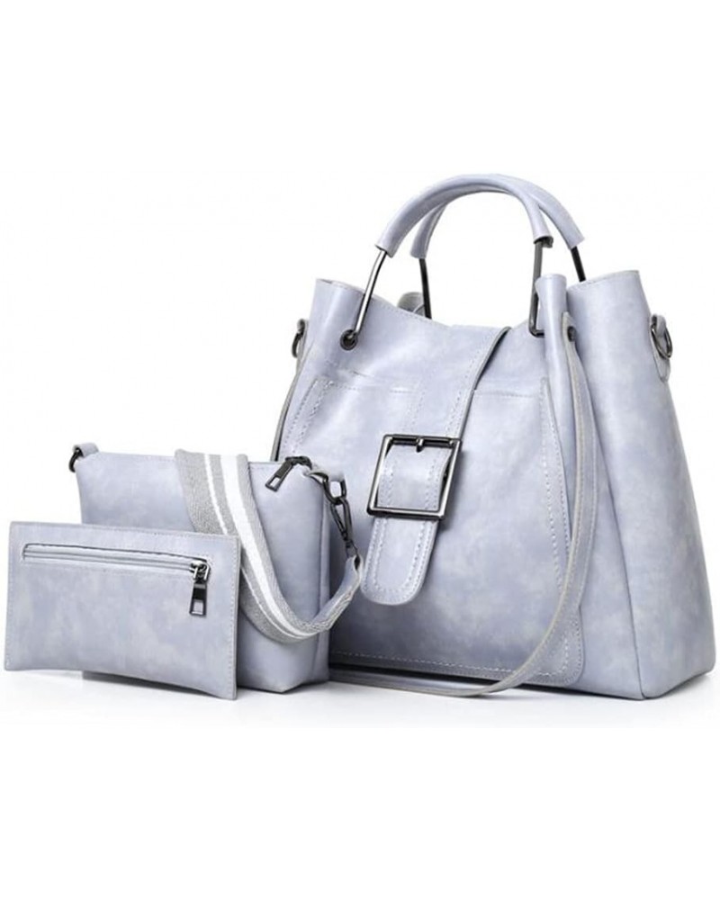 Women Soft Synthetic Patent Leather New Tote Satchel 3Pcs Female bag Simple style Hobo Crossbody Bag Clutches Gray $27.19 Totes