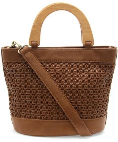 Womens Fashion Purse Havana Faux Cane Wood Handle Handbag 604 - Cognac $35.70 Handbags