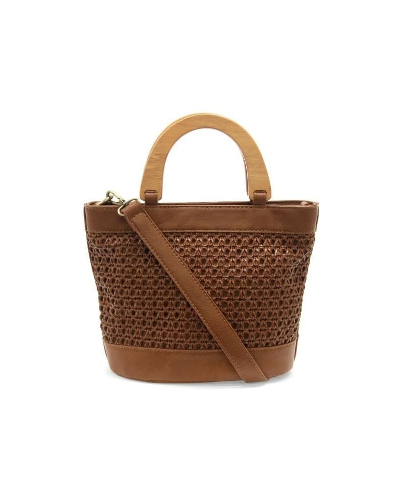 Womens Fashion Purse Havana Faux Cane Wood Handle Handbag 604 - Cognac $35.70 Handbags