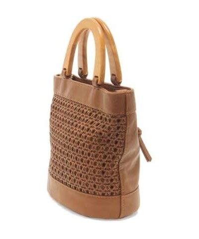 Womens Fashion Purse Havana Faux Cane Wood Handle Handbag 604 - Cognac $35.70 Handbags