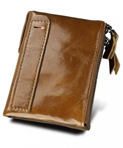 Cowhide Men's Wallet RFID Anti -Theft Brush Cowhide Short Men's Ticket Clip Cashiers Double Zipper Coin Purse (Color : 3583 T...