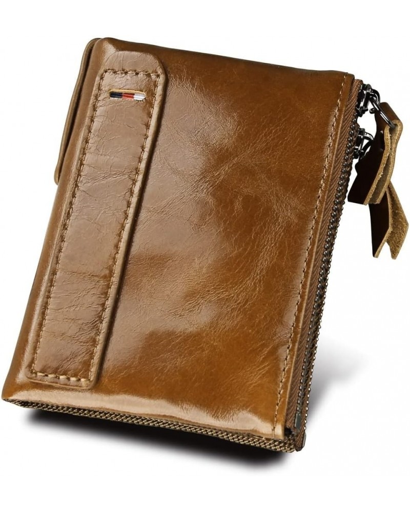 Cowhide Men's Wallet RFID Anti -Theft Brush Cowhide Short Men's Ticket Clip Cashiers Double Zipper Coin Purse (Color : 3583 T...