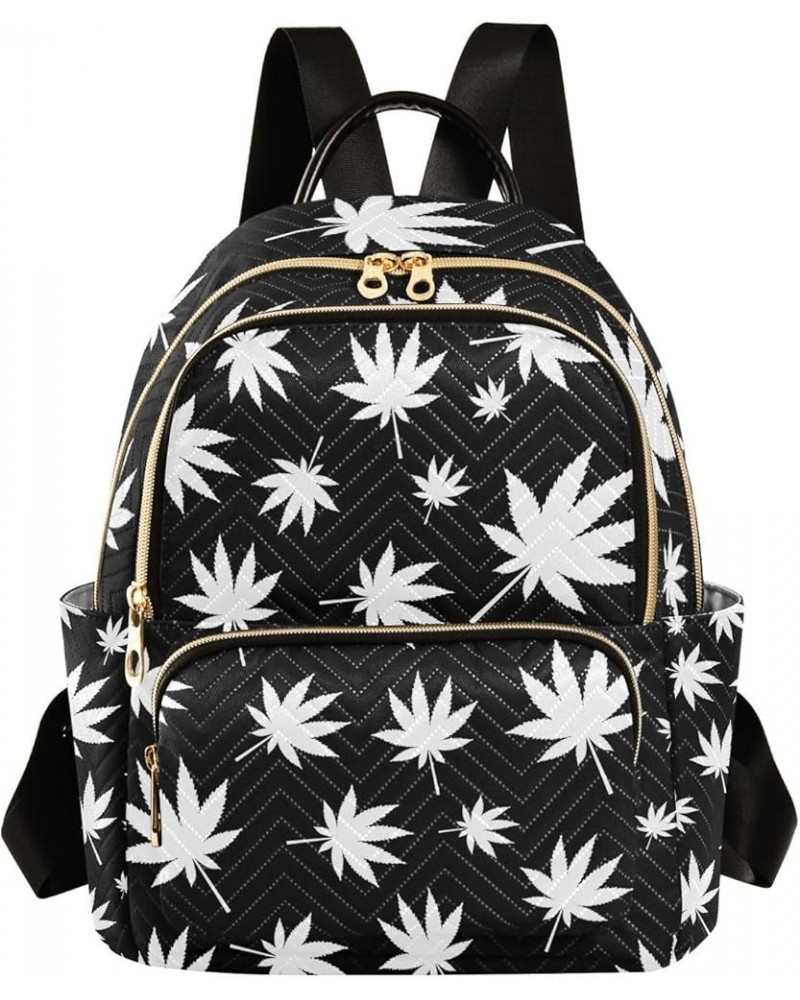 Women Backpack Dream Catcher Cute Watercolor Marijuana Black White Leaves Anti-Theft Travel Backpack with Luggage Belt Lightw...